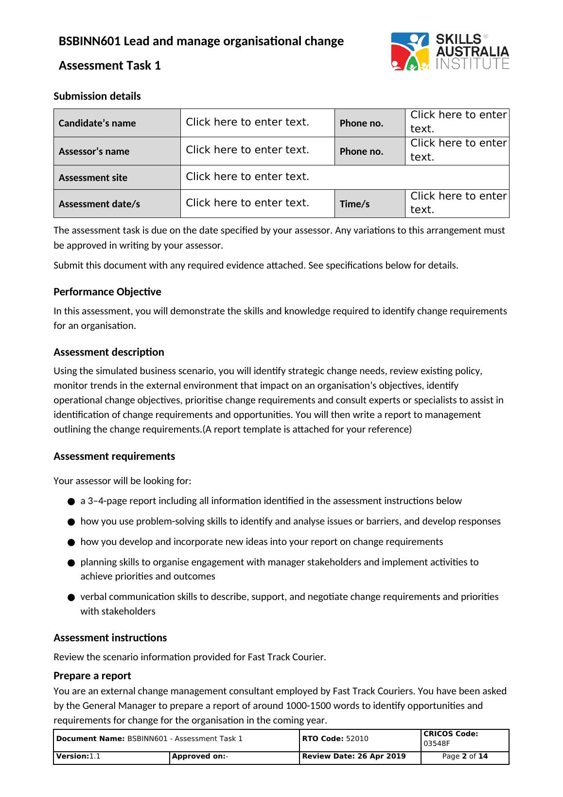 BSBINN601 Assessment Task 1 Change Requirements Identification