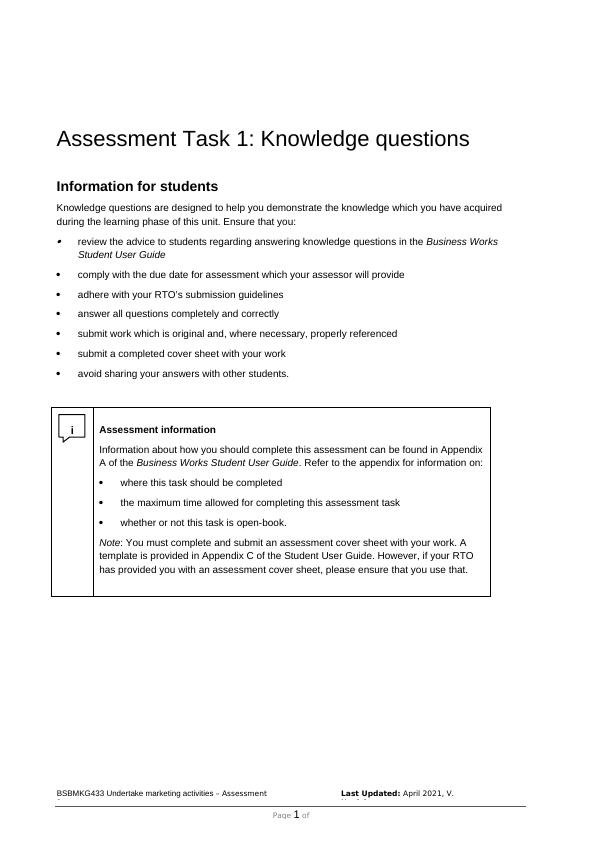 Bsbmkg Assessment Task Knowledge Questions