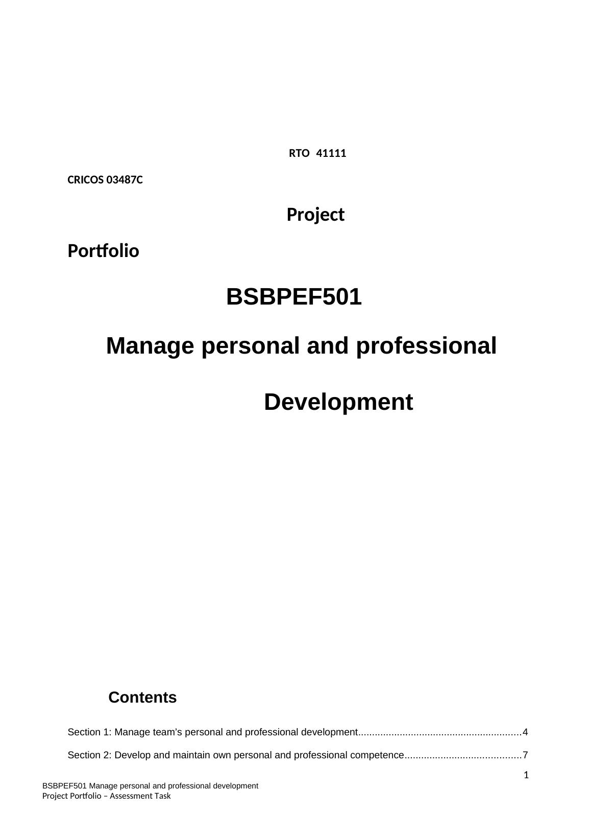 BSBPEF501 Manage Personal And Professional Development Project Portfolio