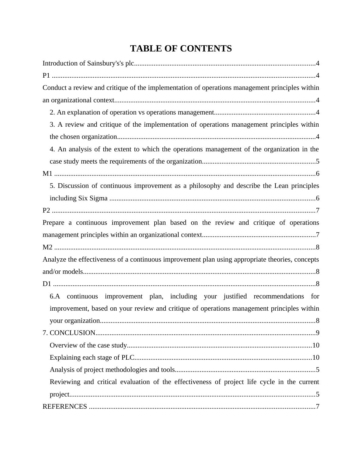 Review Of Operations Management Principles In Sainsbury S Plc