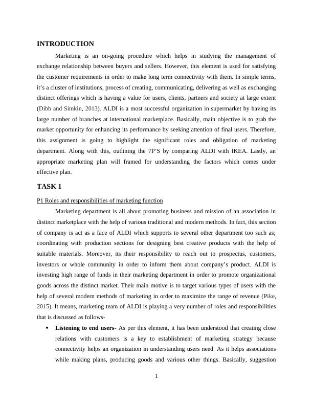 Roles And Responsibilities Of Marketing Function In Aldi