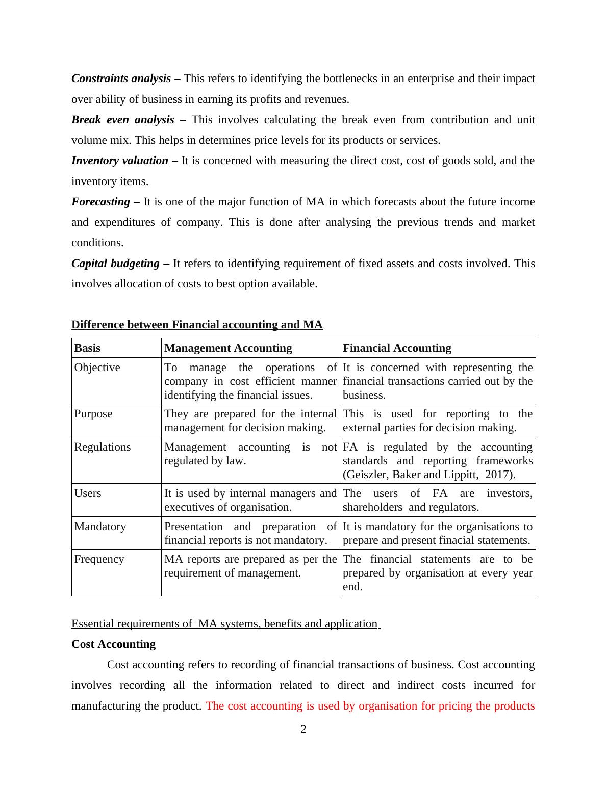 Management Accounting And Essential Requirements Of Ma Systems