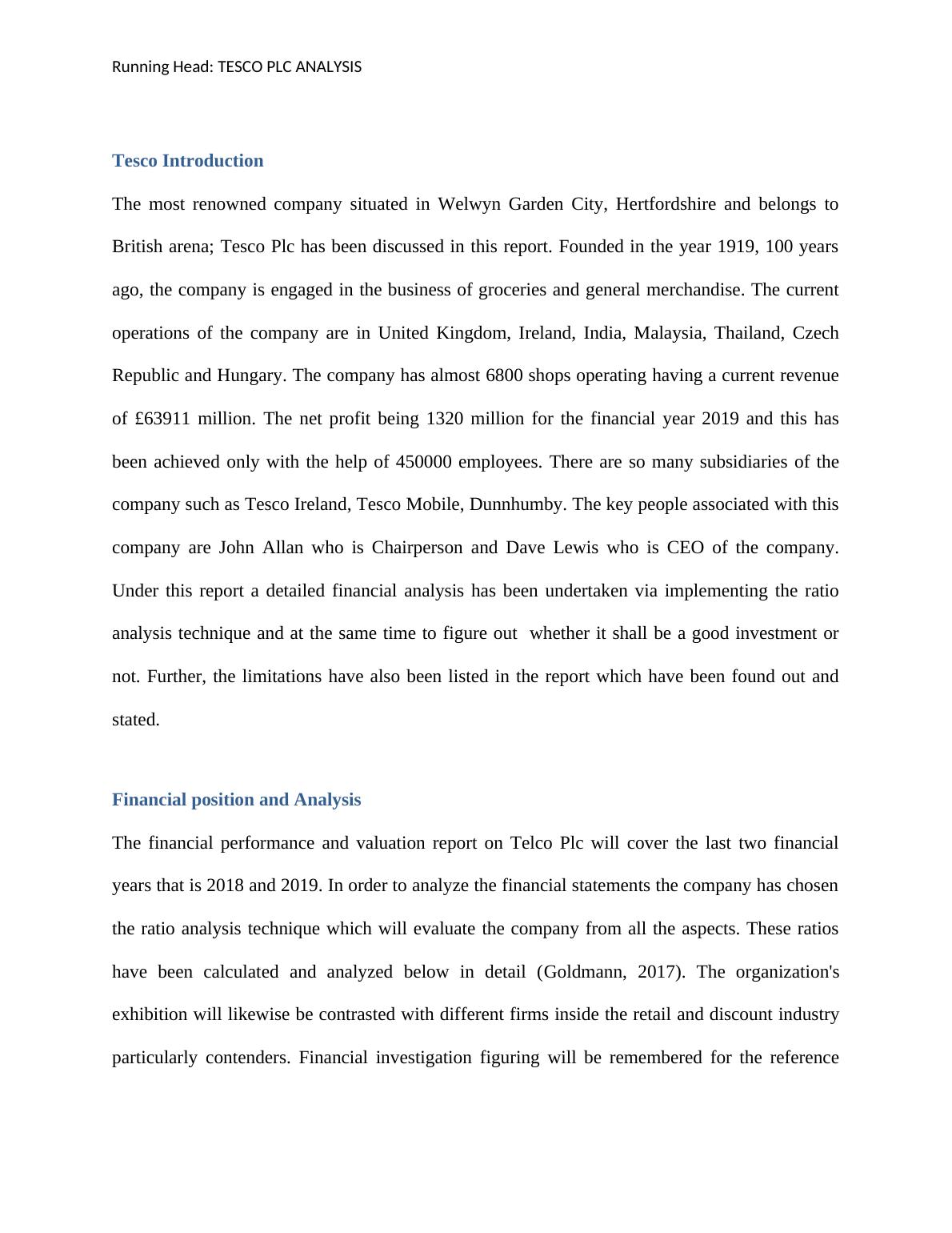 TESCO PLC Analysis Report