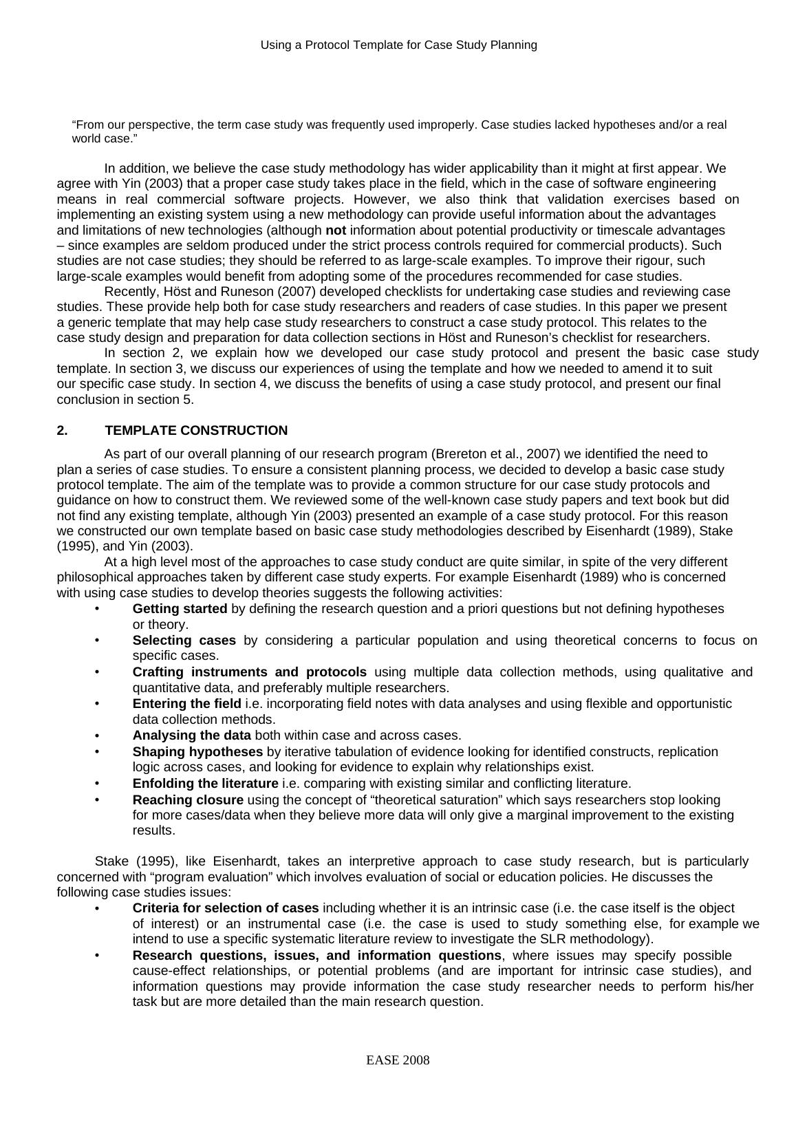 Using A Protocol Template For Case Study Planning Using A Protocol