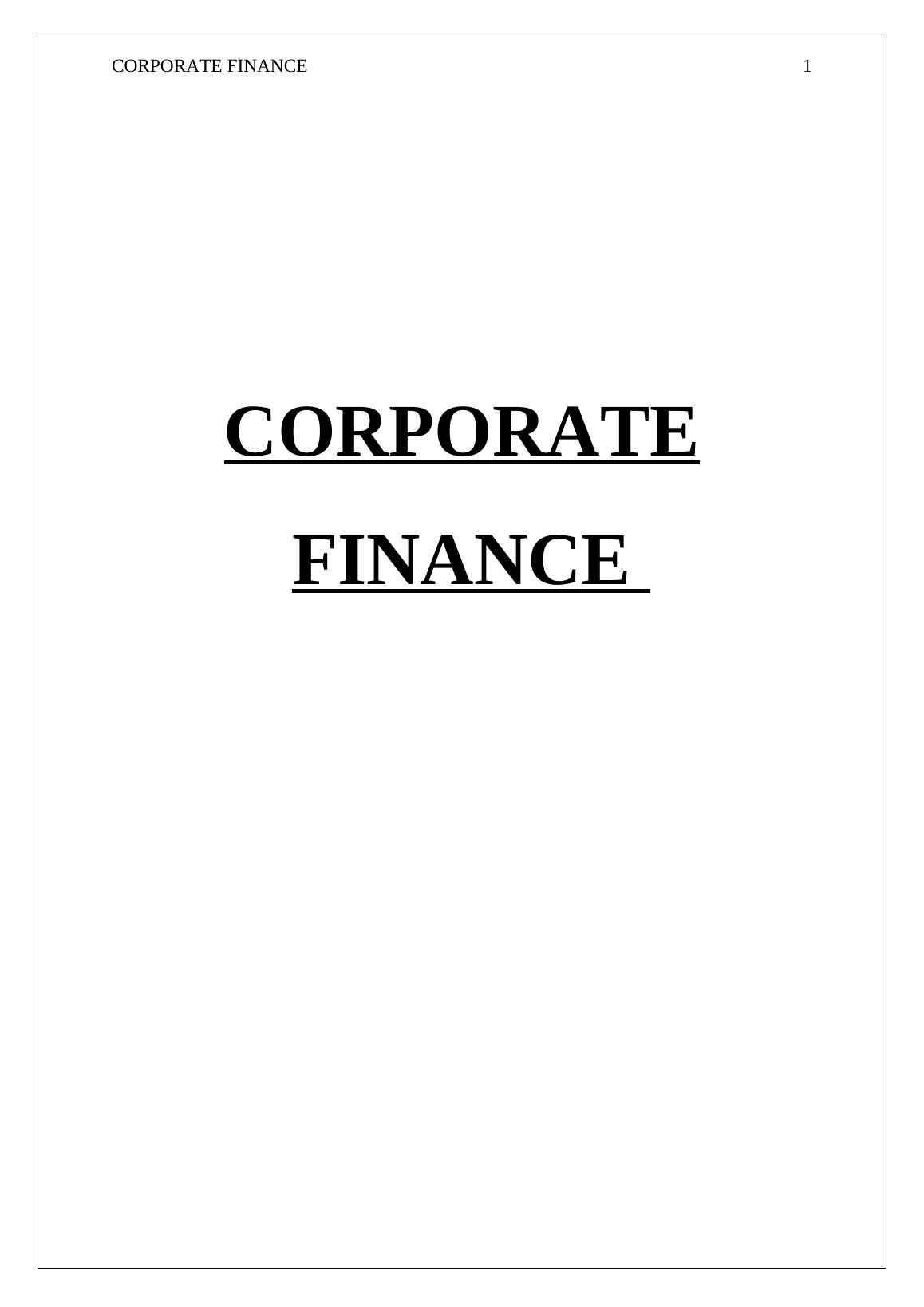 Corporate Finance Assignment