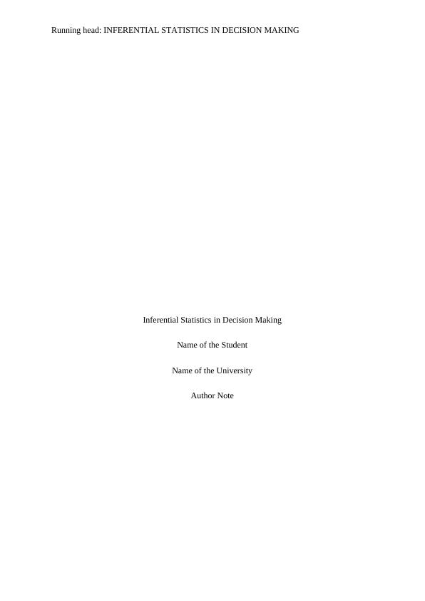 Inferential Statistics In Decision Making Research Paper