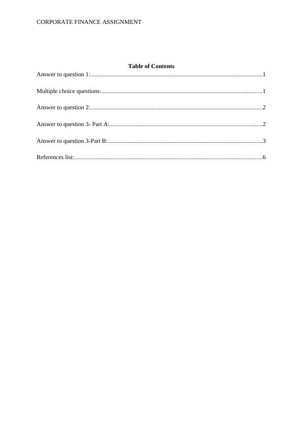 Corporate Finance Assignment Answers