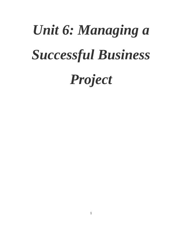 Unit 6 Managing A Successful Business Project