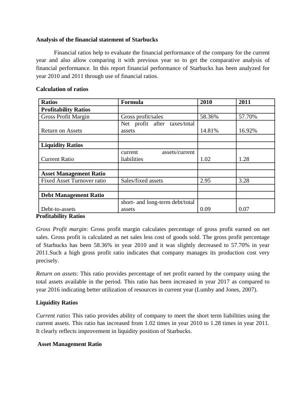 Financial Performance Analysis Of Starbucks