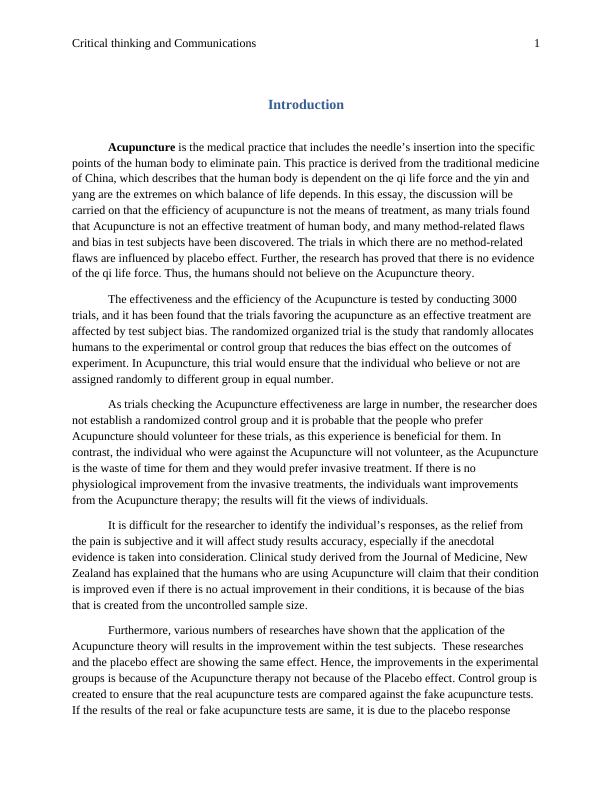 Acupuncture A Critical Analysis