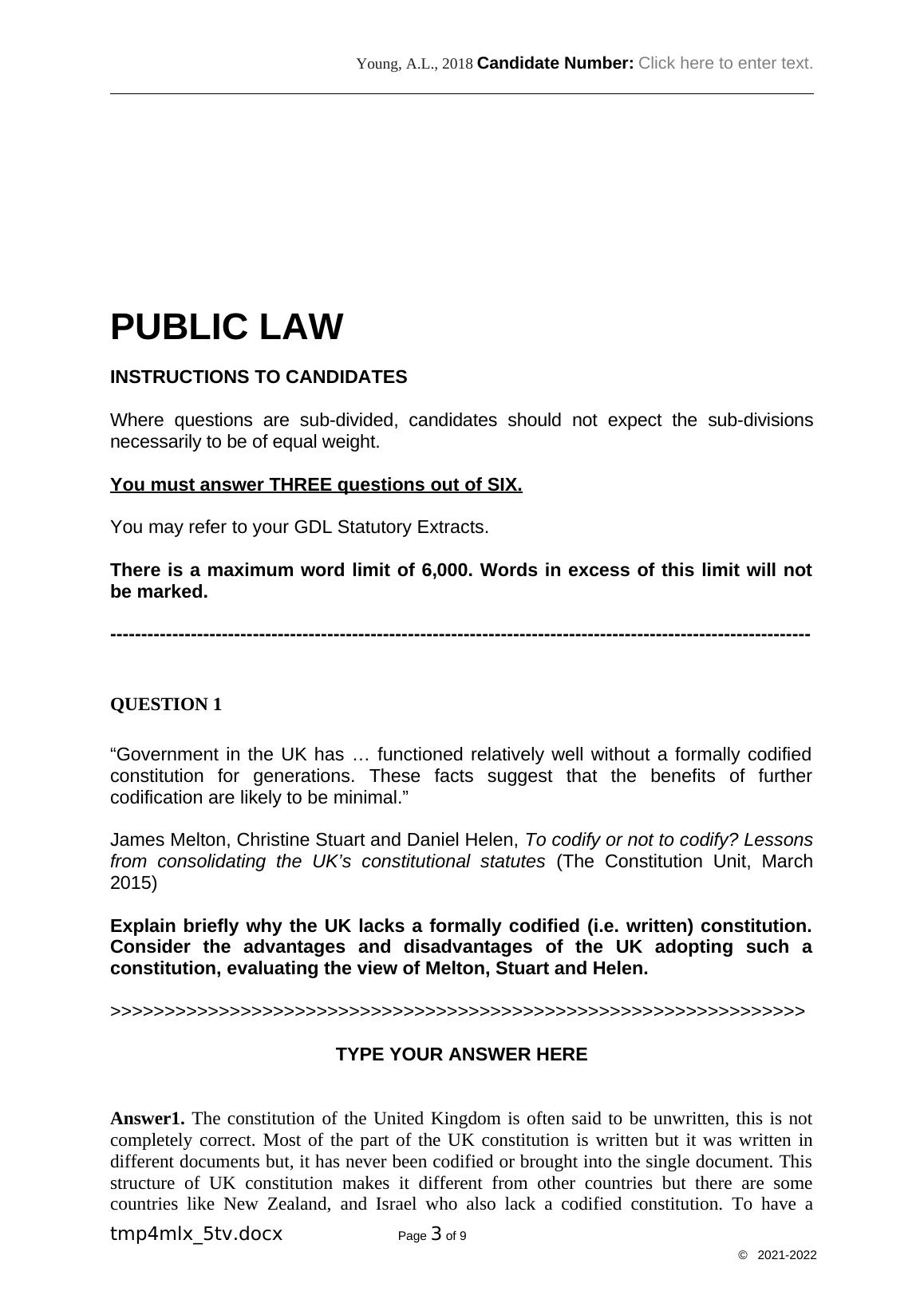 Advantages and Disadvantages of Codified Constitution for the UK - Desklib