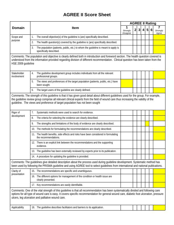 AGREE II Score Sheet for HSE Wound Care Management Guideline_1