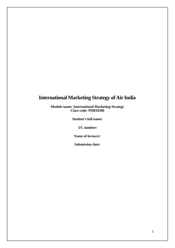 International Marketing Strategy of Air India_1