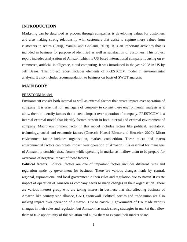 Environmental Analysis of Amazon using PRESTCOM Model and SWOT Analysis