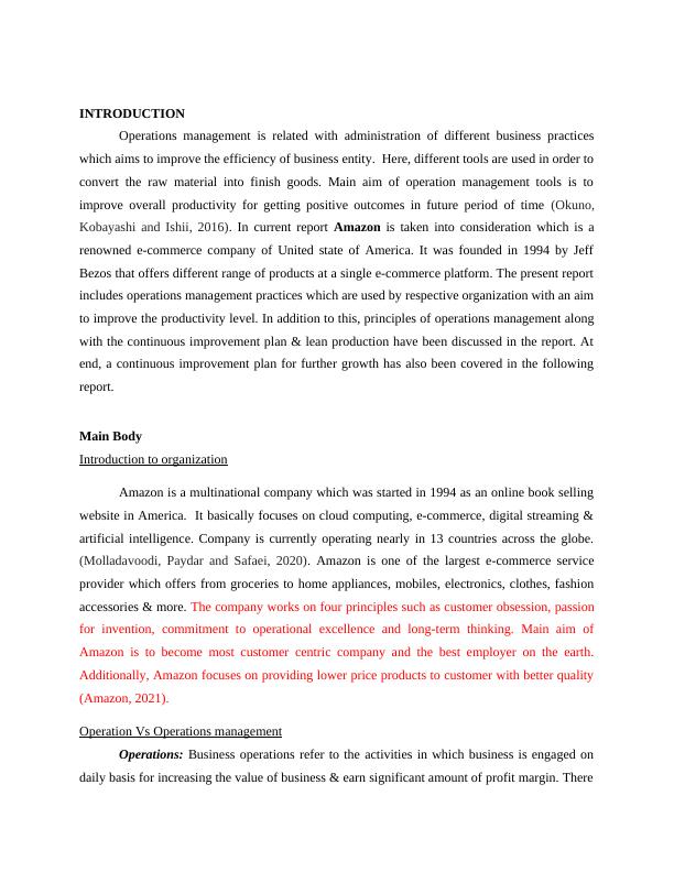 Operations Management Practices of Amazon A Continuous Improvement Plan