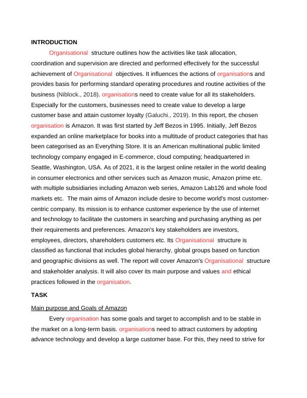 Organisational Structure and Stakeholder Analysis of Amazon - Desklib