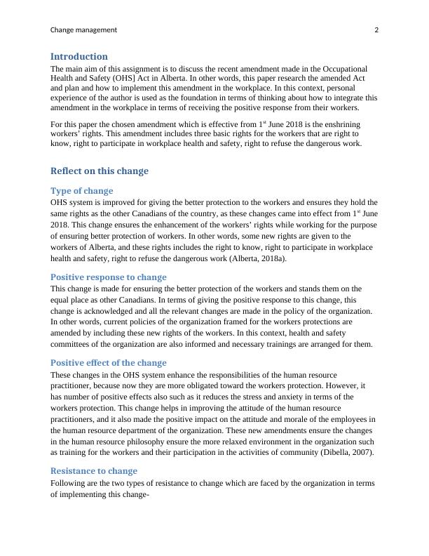 Amendment in Occupational Health and Safety Act in Alberta Desklib