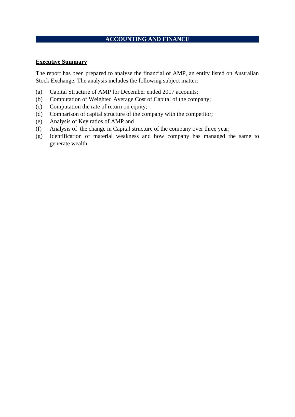 Financial Analysis of AMP Capital Structure, Key Ratios and Risk
