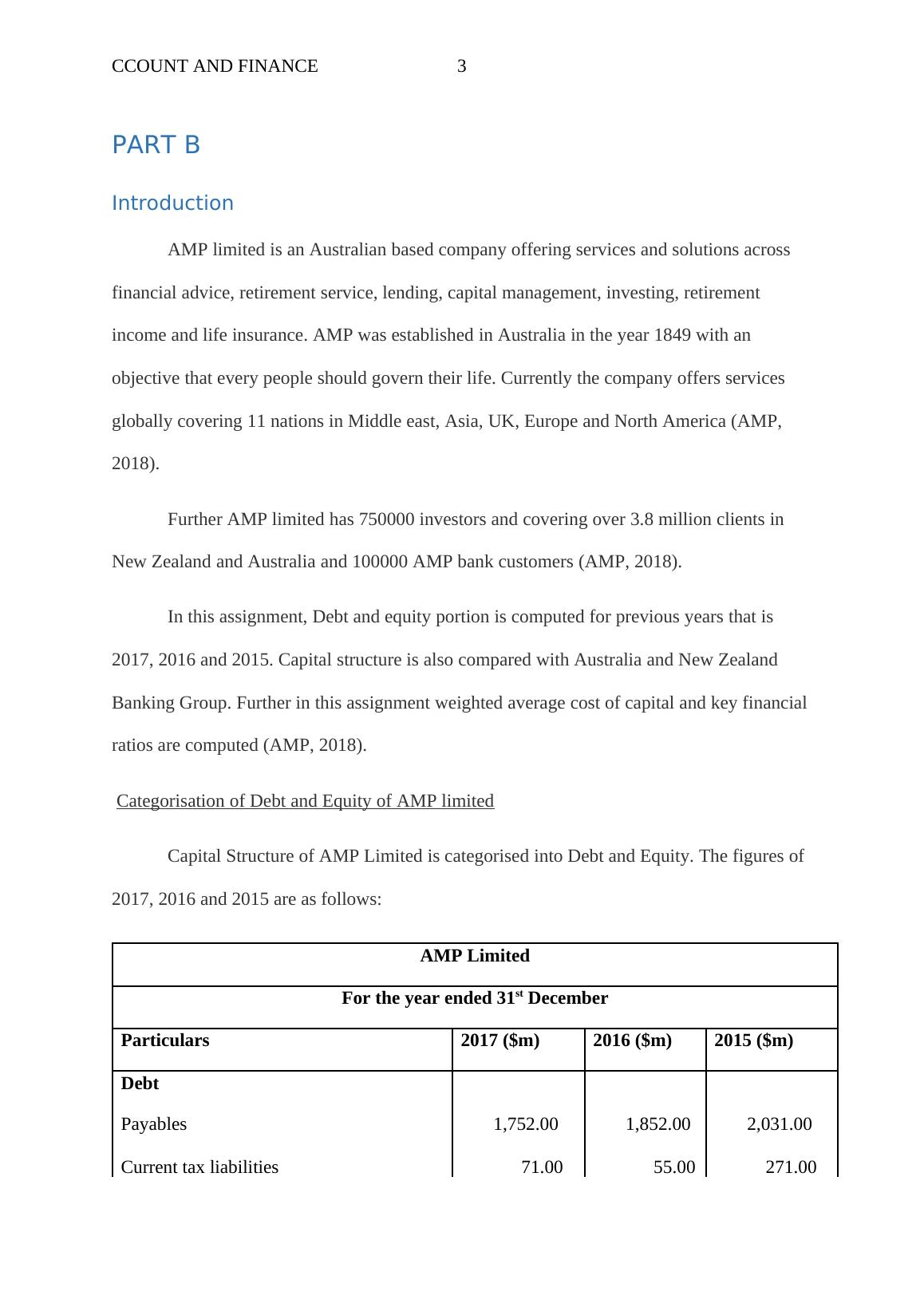Capital Structure and Financial Analysis of AMP Limited