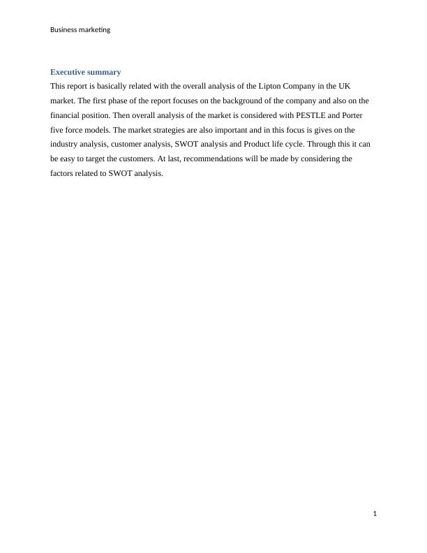 Analysis of Lipton Company in UK Market Desklib