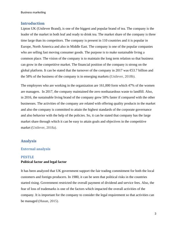 Analysis of Lipton Company in UK Market Desklib