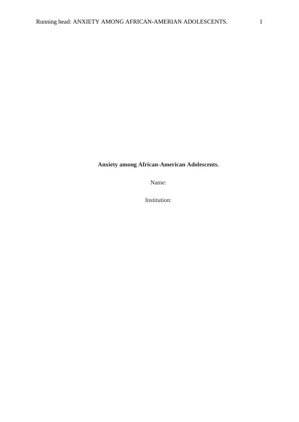 Anxiety Among African-American Adolescents_1