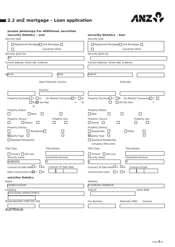 ANZ Mortgage Broker Distribution Loan Application Cover Sheet