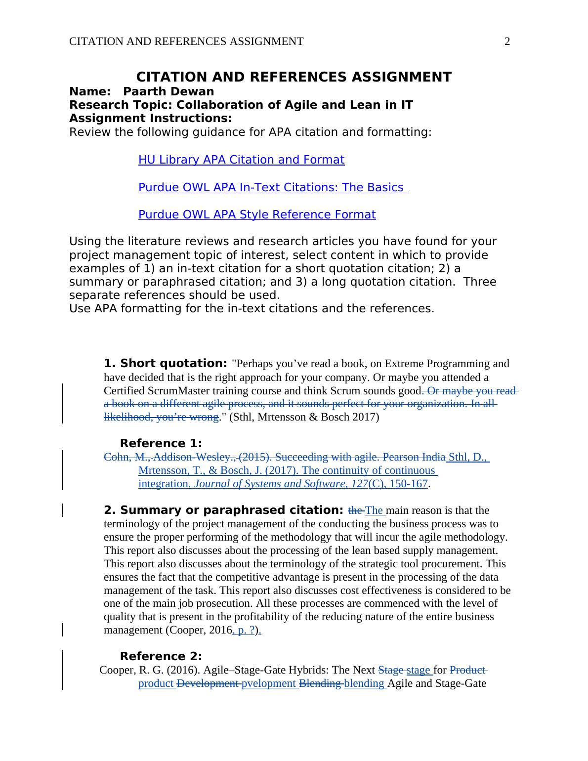 APA Citation and References Assignment for Collaboration of Agile and ...