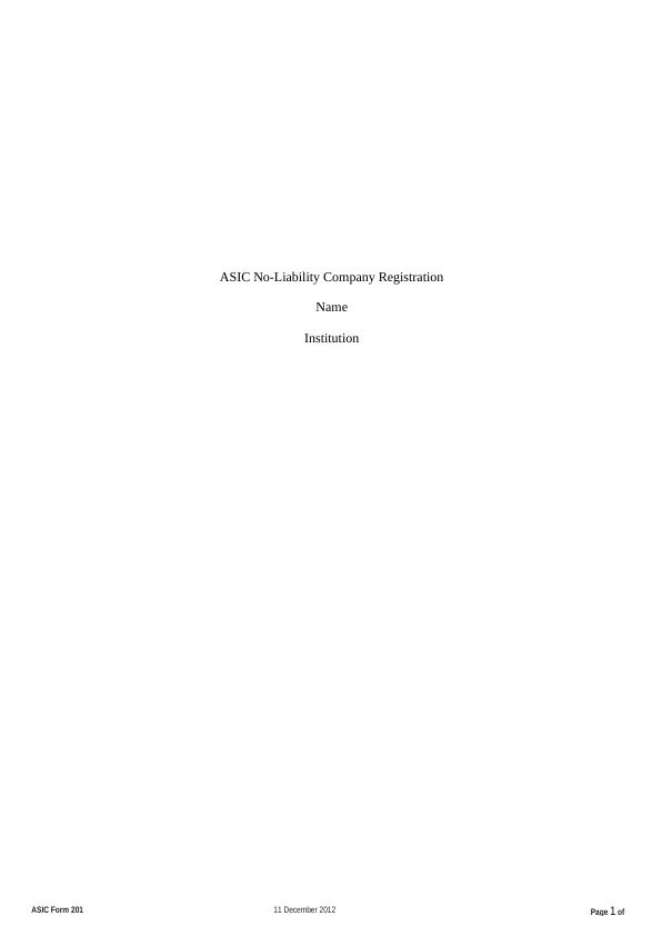 ASIC No-Liability Company Registration Form 201_1
