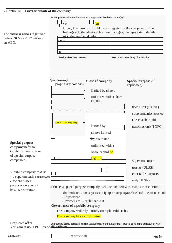 ASIC No-Liability Company Registration Form 201_4