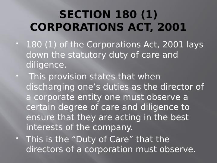 ASIC V. Rich [2003]: Analysis Of Section 180 (1) Of The Corporations Act