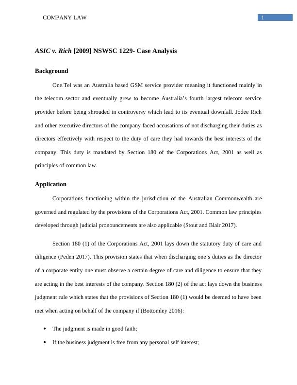ASIC v. Rich [2009] NSWSC 1229- Case Analysis_2