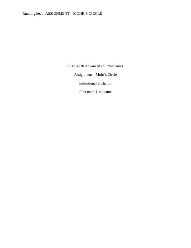 Assignment – Mohr’s Circle for CIVL4230 Advanced Soil Mechanics_1