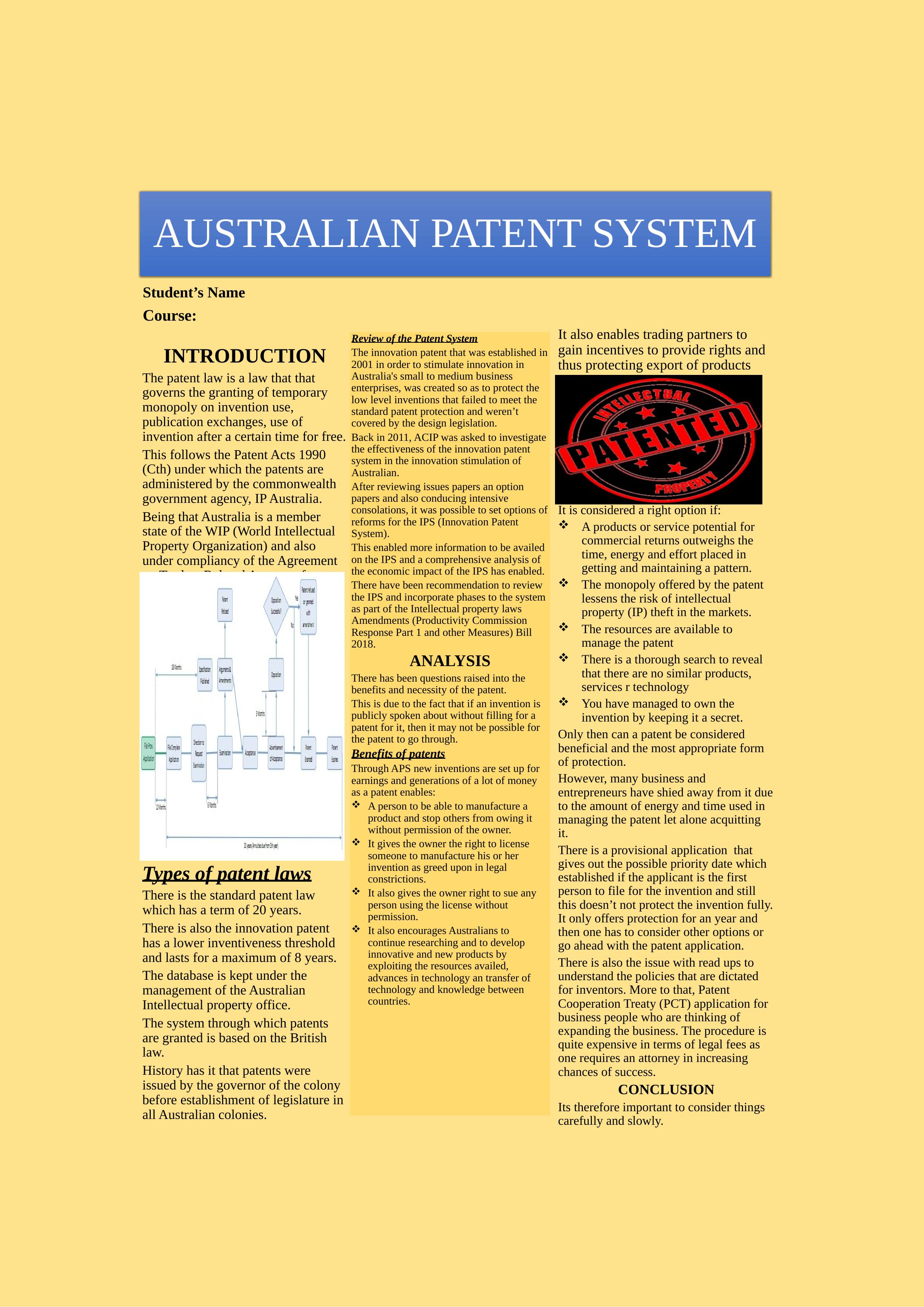 Australian Patent System: Review and Analysis_1