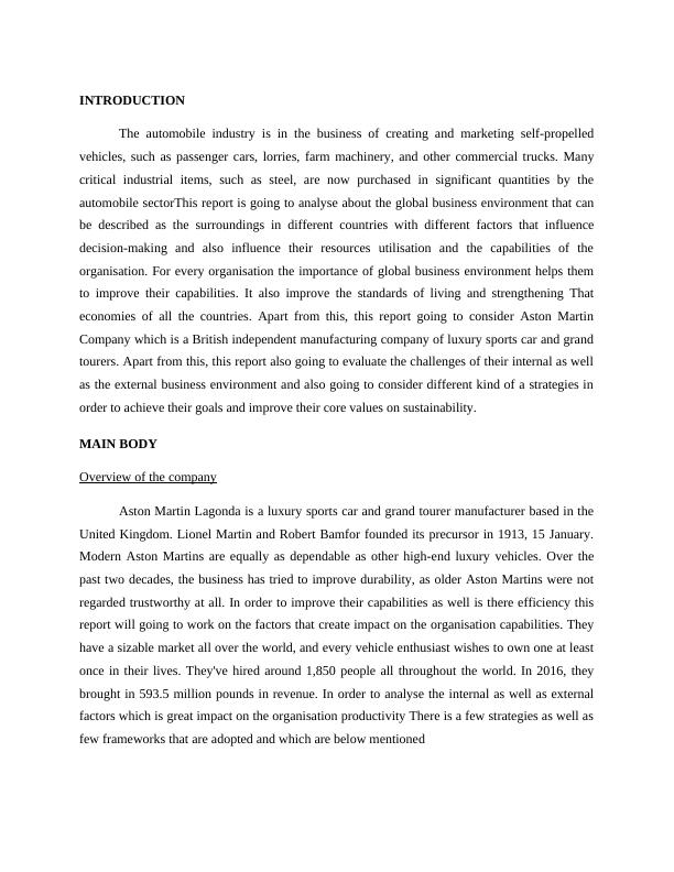 Environmental Analysis of Automobile Industry - Desklib Study