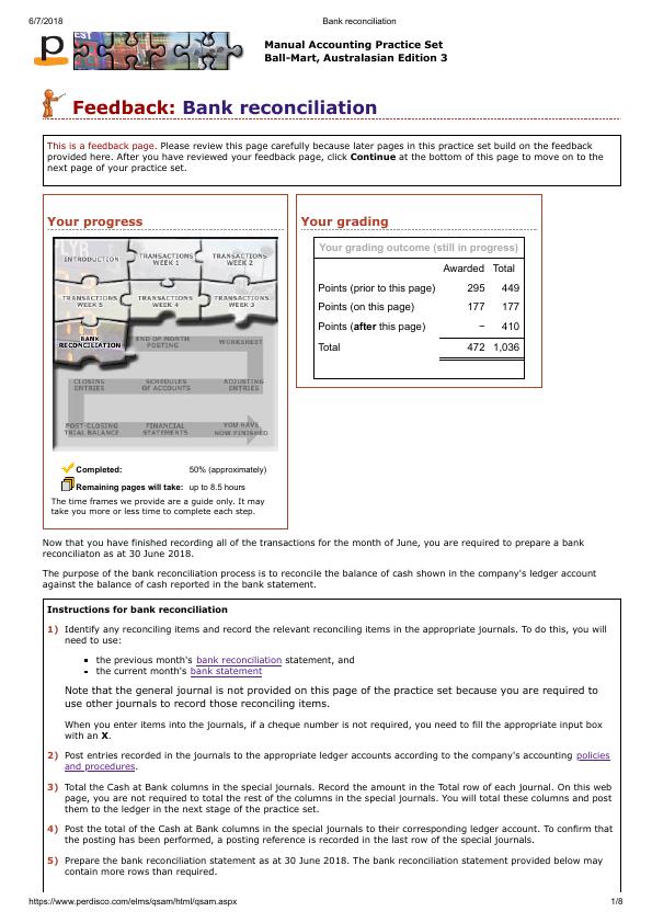 Bank Reconciliation - Manual Accounting Practice Set