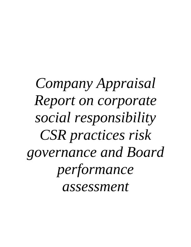 Company Appraisal Report on CSR Practices, Risk Governance, and Board Performance Assessment for Barclays_1