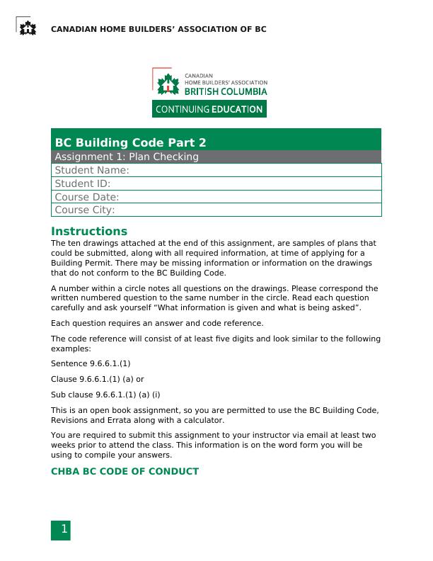BC Building Code Part 2 Plan Checking Assignment_1