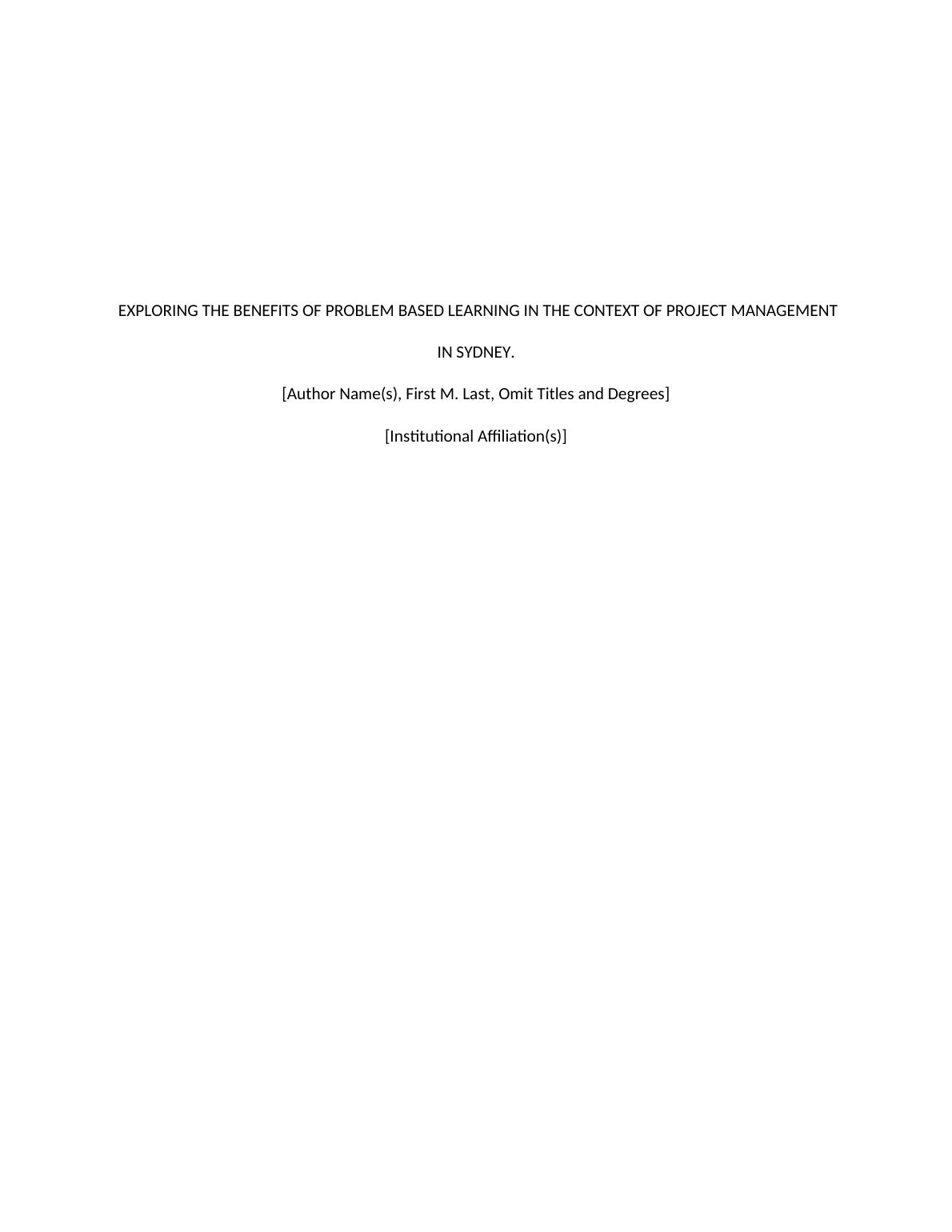 Benefits of Problem Based Learning in Project Management