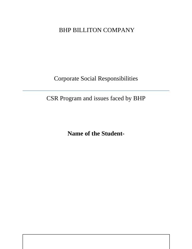 Corporate Social Responsibilities of BHP Billiton Company_1