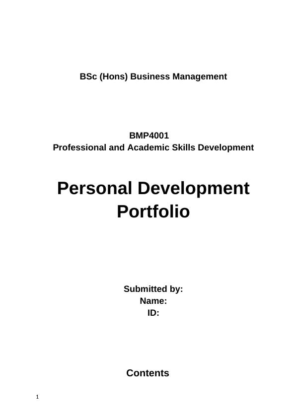 BMP4001 Professional and Academic Skills Development - Personal Development Portfolio_1