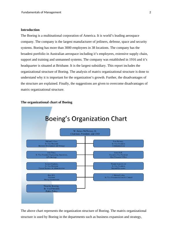 Organizational Structure of Boeing: Analysis of Matrix Structure