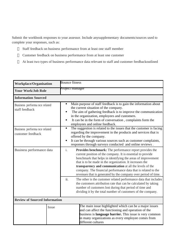 Information Analysis Report for Bounce Fitness | Desklib