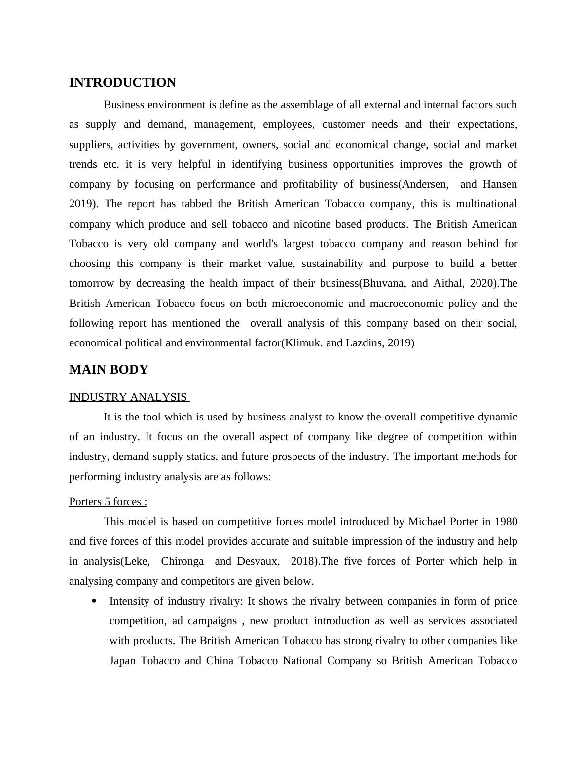 Business Environment Analysis of British American Tobacco Company