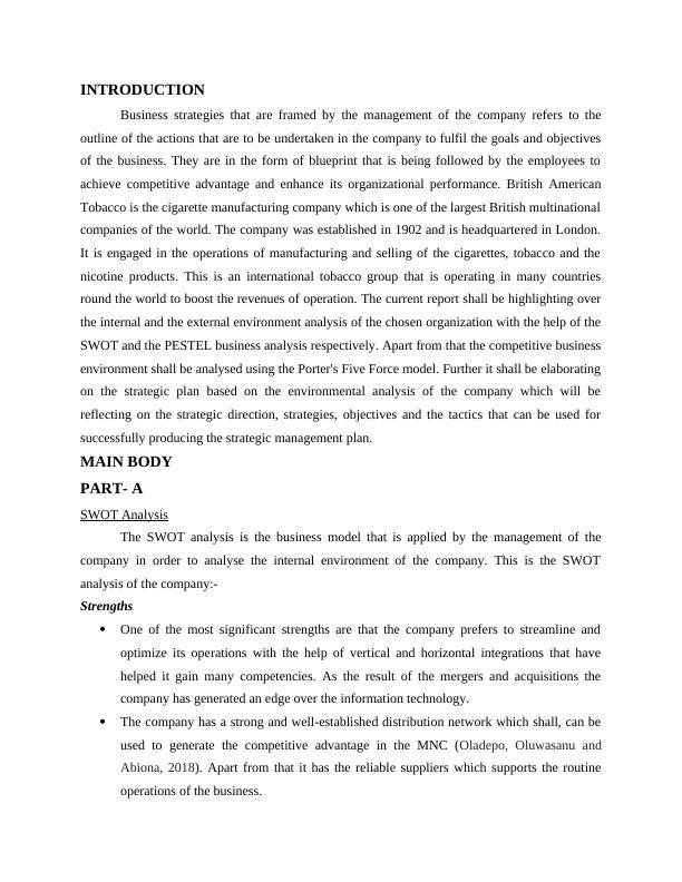 SWOT, PESTEL, And Porter's Five Force Analysis For British American Tobacco