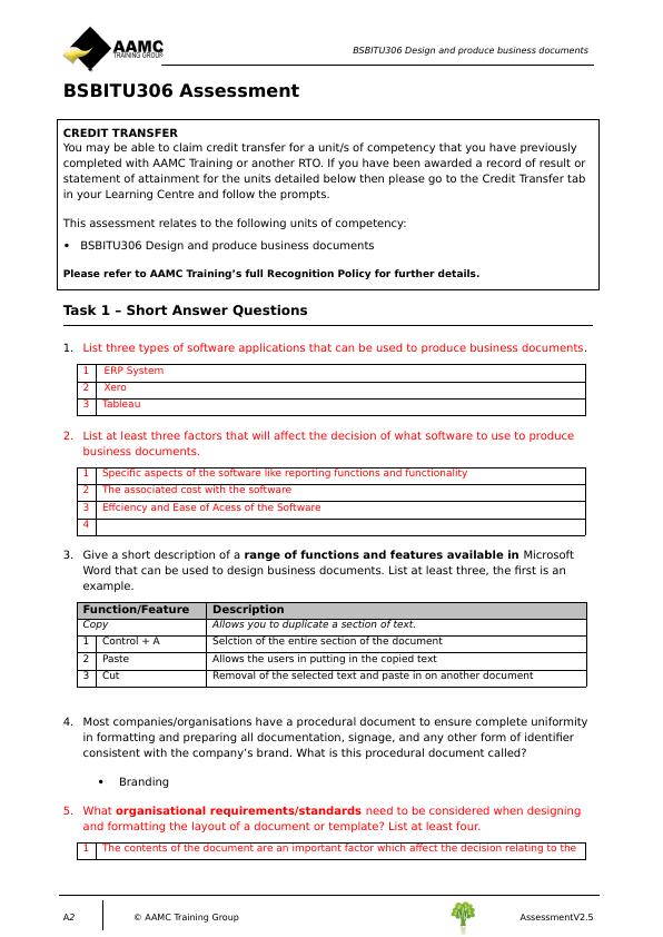 BSBITU306 Design and Produce Business Documents - Assessment Cover Sheet_2