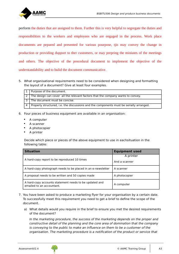 BSBITU306 Design and produce business documents - Assessment Cover Sheet, Short Answer Questions, Case Studies_3