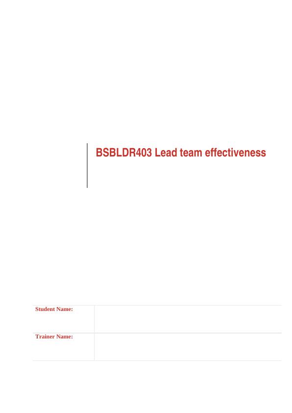 BSBLDR403 Lead team effectiveness Workbook_1