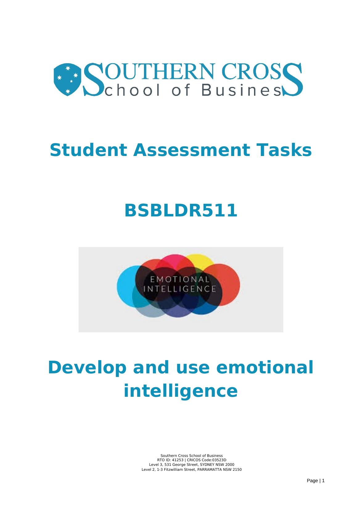 BSBLDR511 Emotional Intelligence Assessment Tasks - Desklib