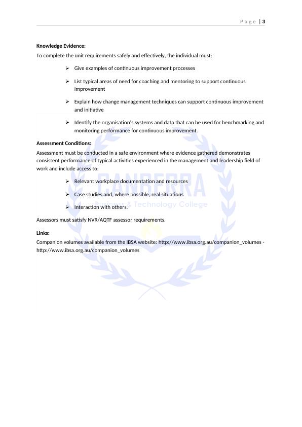 Assessment Criteria for BSBMGT403 - Implement Continuous Improvement_3
